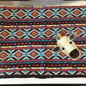 Avery Jane Baby Blanket Cow Western Appliqué Minky Brown Tribal Turquoise Aztec